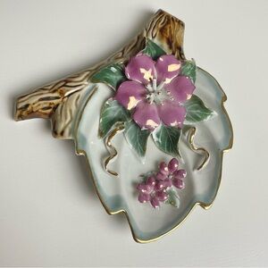 VTG Mid Century Italian Porcelain Decorative Wall Hanging Ceramic Flowers Gold